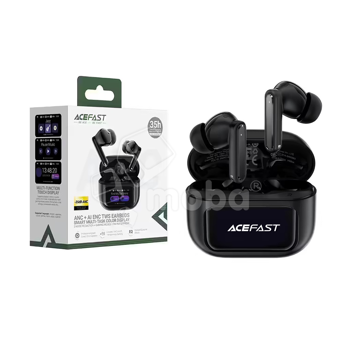 Беспроводные наушники Bluetooth Acefast W6 (TWS, вакуумные, с дисплеем, ANC) Черный