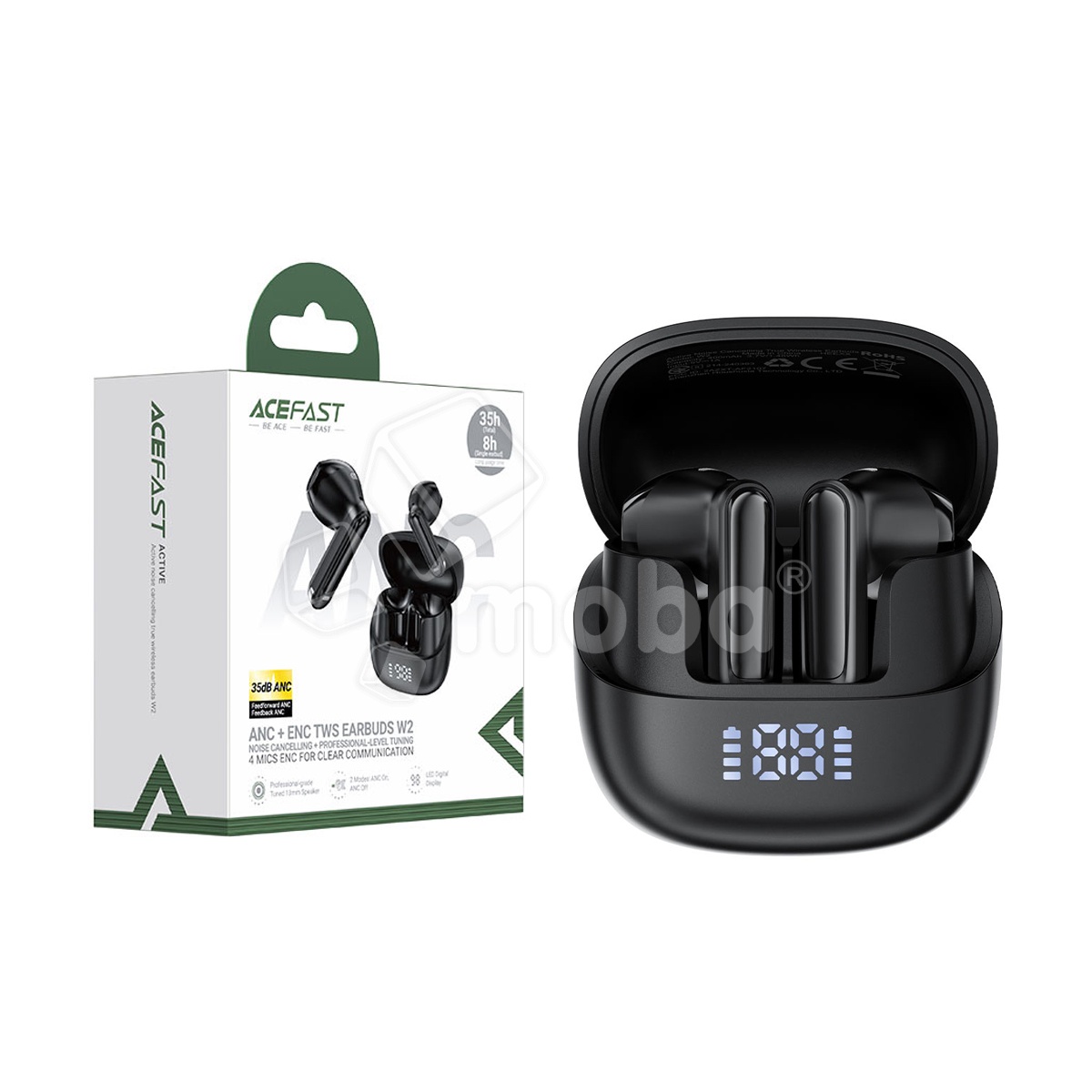 Беспроводные наушники Bluetooth Acefast W2 (TWS, вакуумные, с диплеем, ANC) Черный
