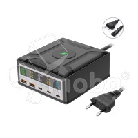 Зарядная станция GaN (260W, 5 портов, 2USB-QC3.0/3Type-C-PD3.1, Qi 15W, LCD)