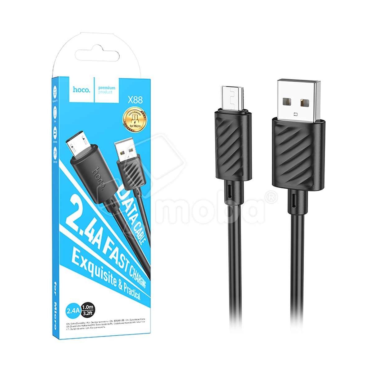 Кабель USB - MicroUSB Hoco X88 (2.4A, 2 м) Черный