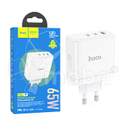 Сетевое зарядное устройство USB/Type-C Hoco N30 (65W, QС3.0, PD, 3 порта, GaN) Белый