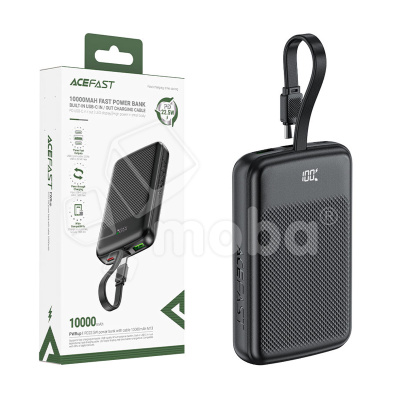 Внешний Аккумулятор (Power Bank) Acefast M13 10000 mAh (22.5W, PD, Type-C, встроенный кабель Type-C, LED дисплей) Черный