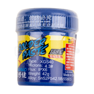 Паста паяльная Mechanic XGS40 (42 г, низкотемпературная 158°C)